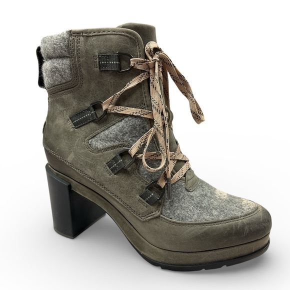 Sorel Shoes - Sorel Womens Blake Leather Heeled Hiker Bootie Size 10 Waterproof Tall Gray